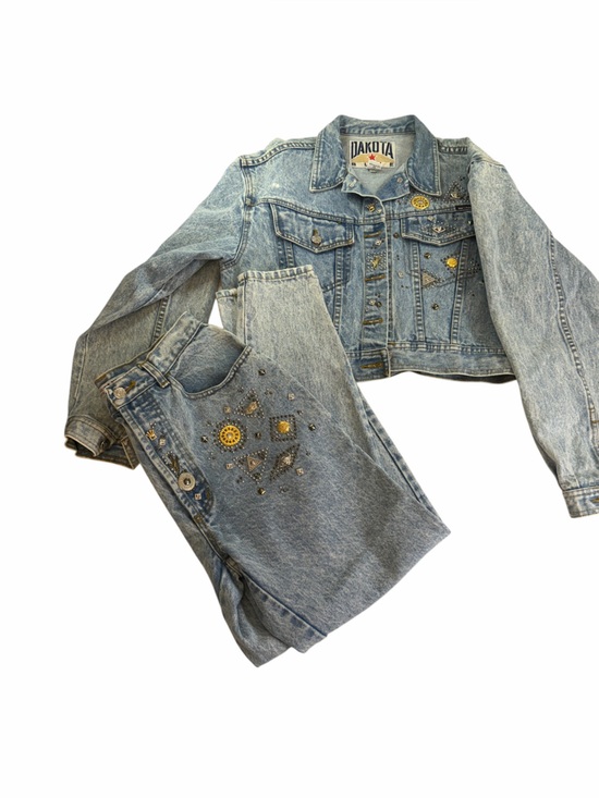Dakota Blue Denim - Dakota Light Wash Embellished Women's Denim Jeans And Jacket